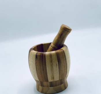 Kitchen Physical Squeezing Granite Mortar and Pestle Wood Natural Bamboo Garlic Masher