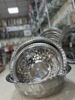 Kitchen Stainless Steel Round Basin With Lid Fruit Serving Bowl Deep Tray Set Round