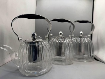 High Quality Minimalist Transparent Living Room Party Tea Stripe Household Glass Kettle With Handle Lid