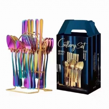 Kitchen Utensils Knife Fork Spoon Cutlery Set With Storage Rack,Western Knife,Fork,Spoon,Gift Box Set for Home Party