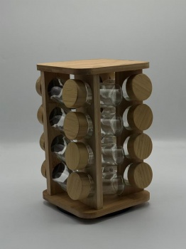 Modern Simple Bamboo Wood Square Belt Rotating Rack Kitchenware Seasoning Bottle Set for Home Use for Spices