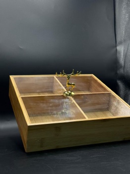 Bamboo Serving Trays for Snack Dry Fruit Square Wooden Candy Box with Transparent Lid