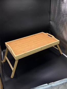 Bamboo Bed Tray with Folding Legs and Carrying Handles - Portable, Lightweight Decorative Food Tray