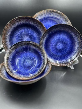 Western Style Food Steak Ceramic Dish Cat Eye Blue Pasta Plate Household Fresh Fruit Salad Fish Dish Tableware