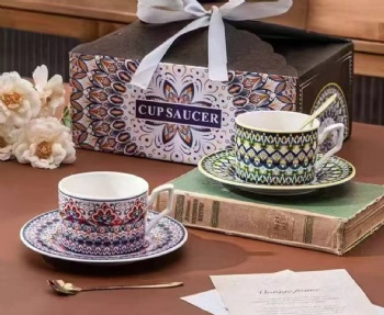 Bohemian Style Ceramic Tableware One Coffee Cup With Porcelain Saucer Plate Spoon Crockery Gift Set for Business Present