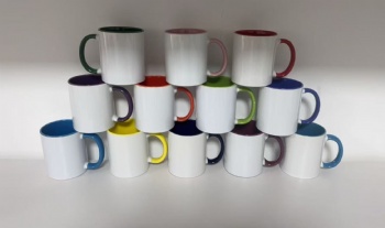 Colored Internal Sublimation Heat Transfer Coffee Ceramic Cup With Colored Handle Sublimation Mug