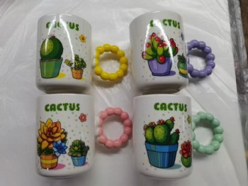 Colorful Bead Handle Ceramic Coffee Mugs Custom Printing Mug Ceramic Water Cup