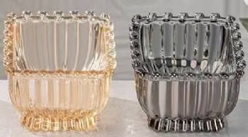 Clear Stained-Glass Tea Light Holder Candles Round Bottom Striped Tinily Small Glass Jar Tumbler