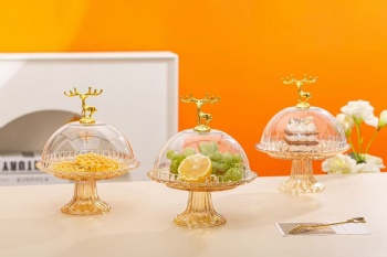 Supermarket Tray with Transparent Food Cover Disposable Plastic Plate Dish for Fruit Snacks Plant Pattern Self-Service Display