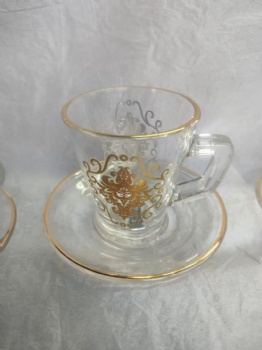 Glass Tea Cups/Saucers/Cawa Cups with Patter and Color Box, Floral Patterns