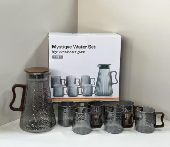 Hot and Cold Water Jug Set with Glass Cups Smoke Glass Mugs for Daily Use