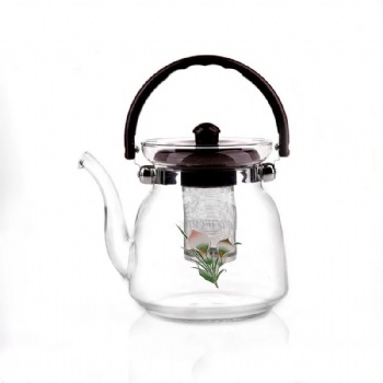 Flower Printing Glass Kettle Tea Pot Burgundy Bakelite Hadle