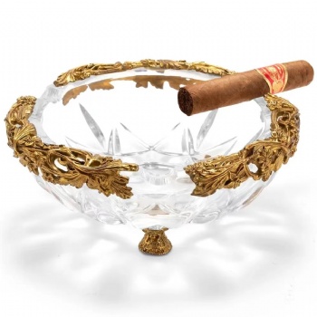 Crystal Round Ashtray Nordic Premium Luxurious Decorative  Smoking Accessories Gold Chassis