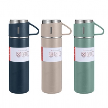 Thermal Travel Mug Insultaed Water Vacuum Bottle Keeping Cold & Hot Insulated Bullet Flask Set with 2 Office Cups Gift Set