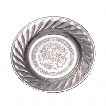 Multi-function Stainless Steel 410 Embossed Round Food Tray Dished Flower Pattern Round Dinner Food Plate