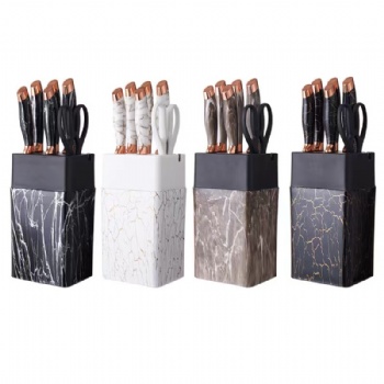 7 PCS Marble Granite Coated Handle Kitchen Knife Set Gold Black Knife Set Chef Steak Fruit Slicing Paring Utility Knife