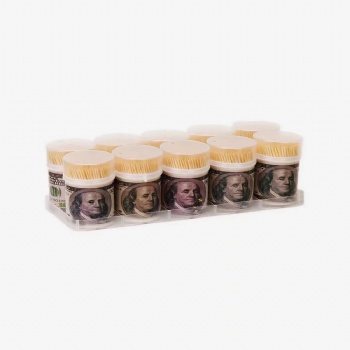 Customized Sticker Bamboo Toothpicks In Plastic Bottled Paking Bamboo Toothpick